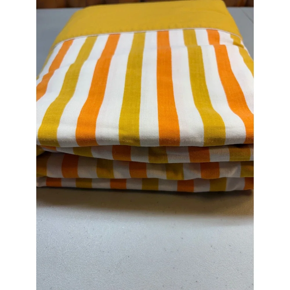 VTG Fashion Manor Striped Double Full Flat Sheet Orange Mustard White Retro 70s